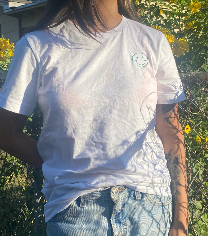 Embroidered Smile Tee: Fern